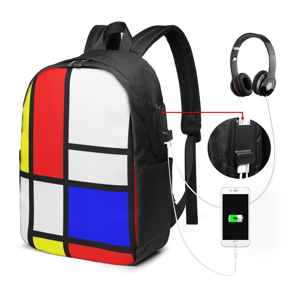 Woman In Bag - Piet Mondriaan Compositie Rugzak Reisnotebooktas Computer