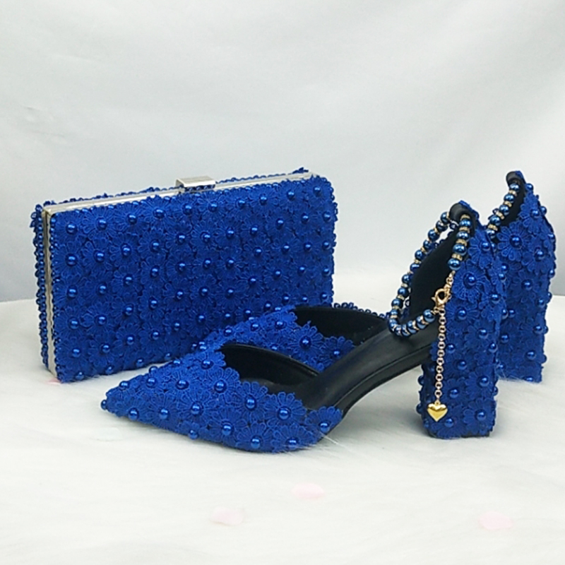 Women Bags And Shoes - BaoYa Fang blauw-witte kralenband parel bruidsschoenen