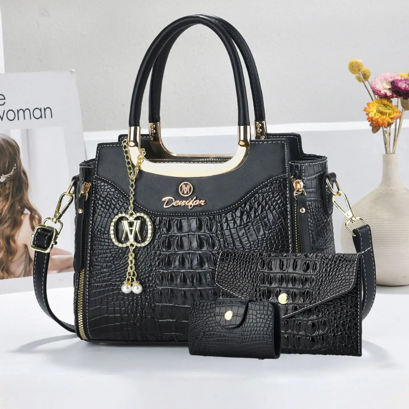 Women Bags Crossbody - Dames handtasset met krokodillenprint, 3-delige kleurblok