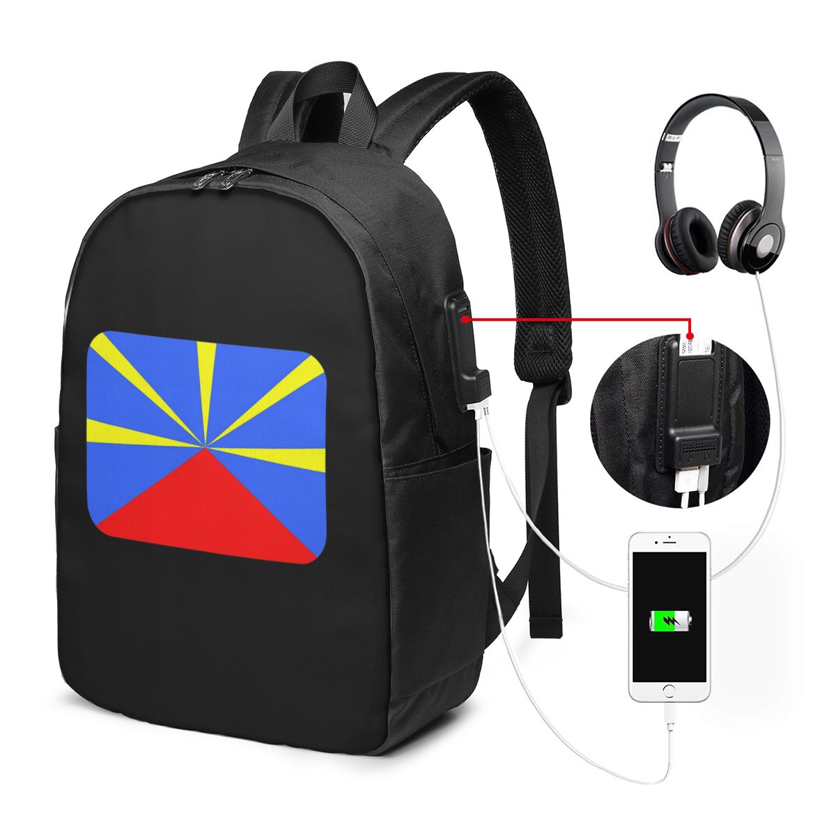 Woman In Bag - 974 Reunion Island Flag Rugzak Reisnotebooktas