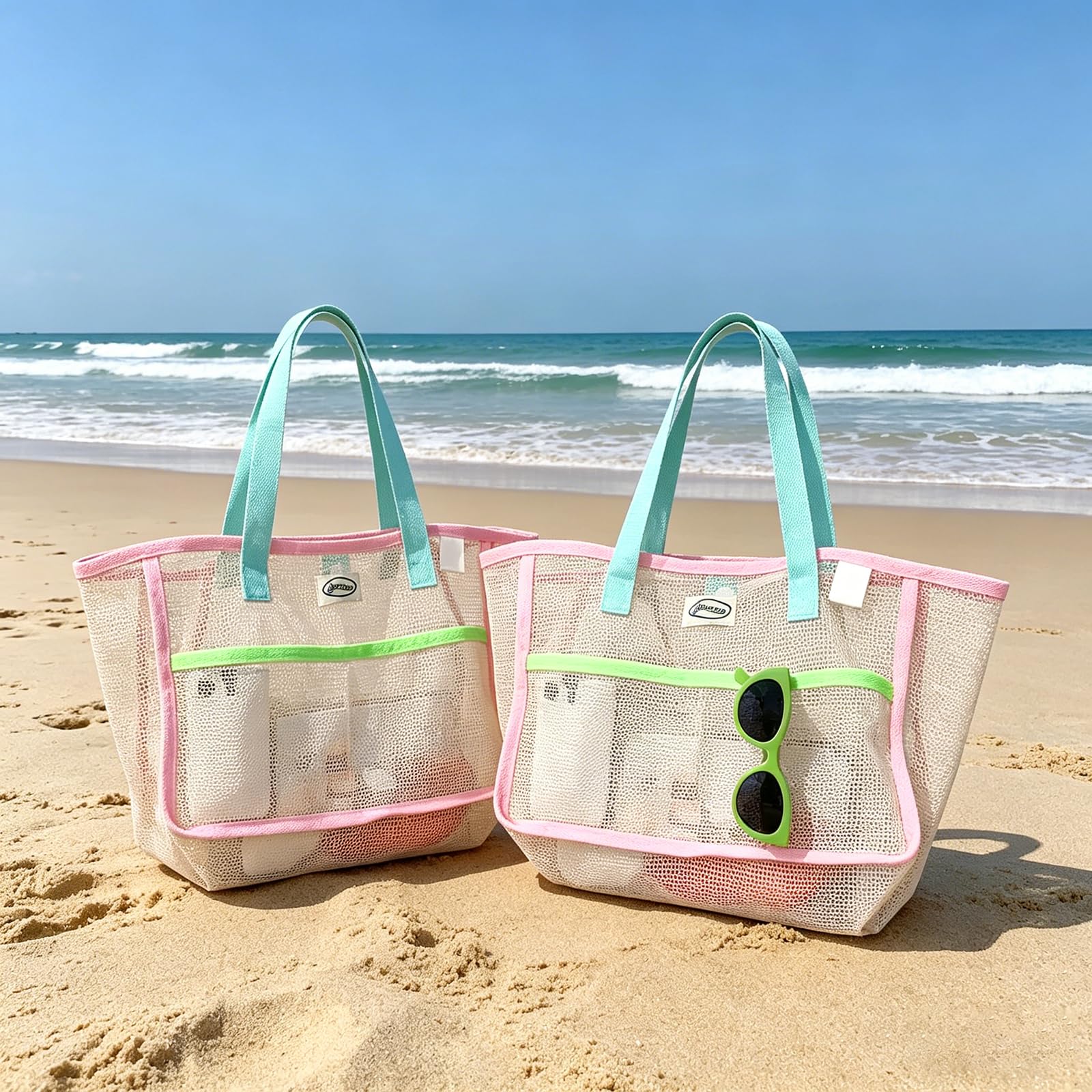 Mesh Net Bag - Strandtassen voor dames Kleurrijke opvouwbare netzandtas