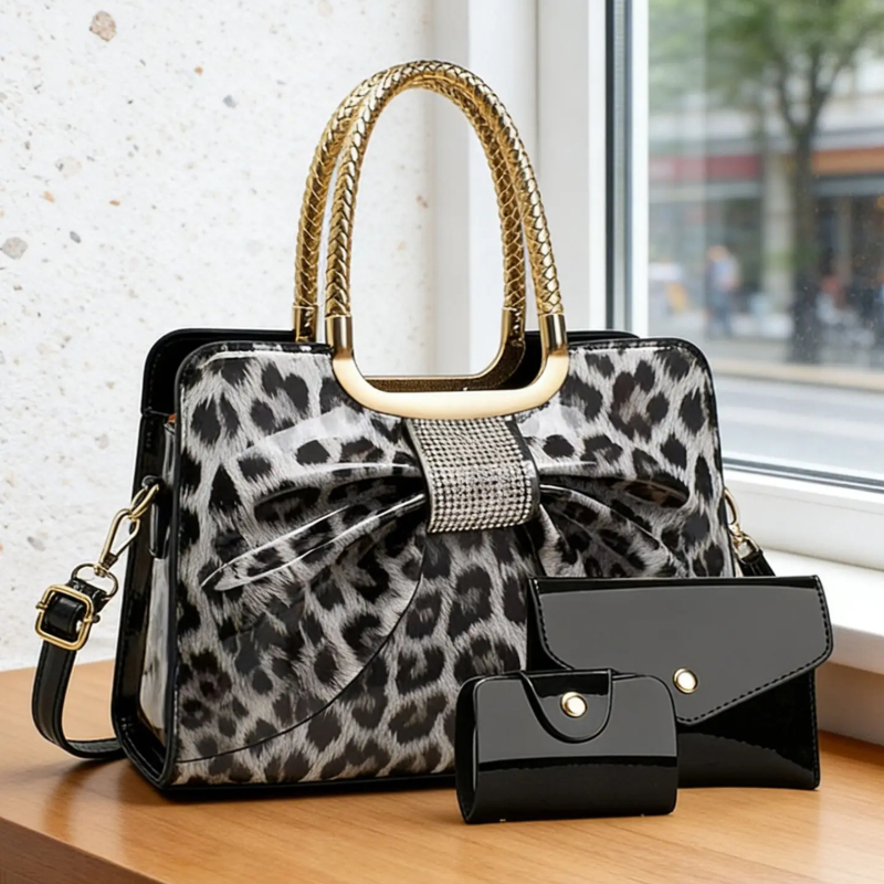 Women Bags Crossbody - Damestas met vlinderknoop en luipaardprint, hoogwaardige