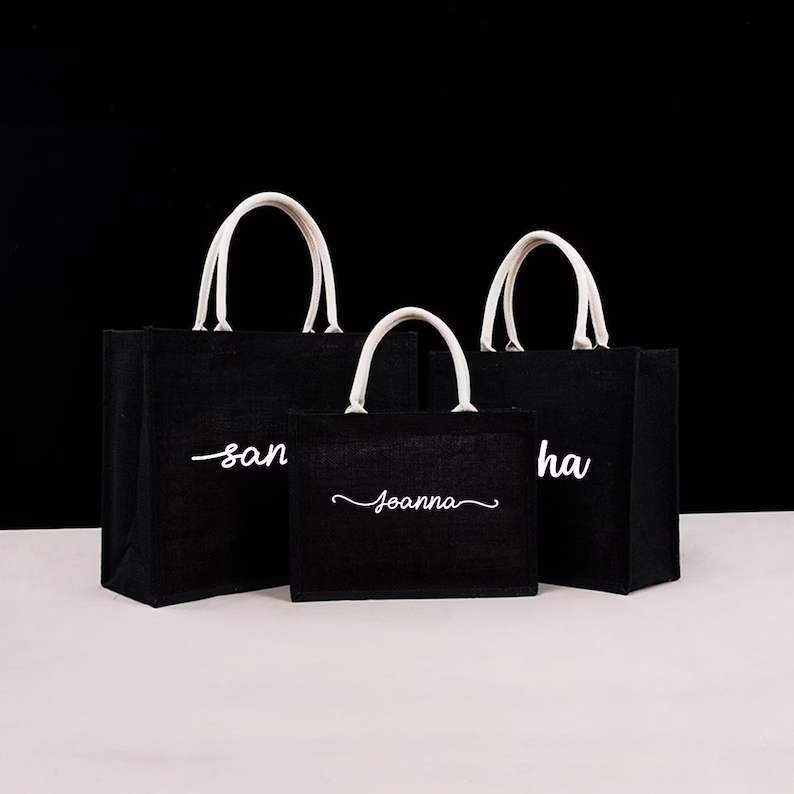 Gepersonaliseerde zwarte jute  - Women Bags Jute recensie en prijs